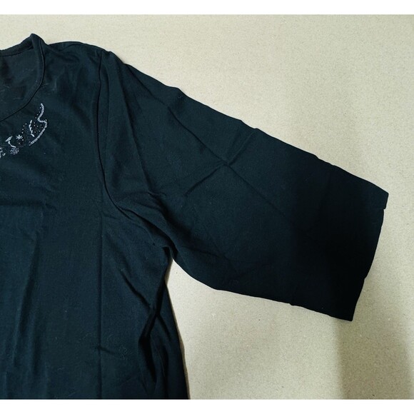 LIZ & ME CATHERINES Black Beaded Embroidered Shirt 3/4 Sleeve Plus Size 26/28 - Picture 4 of 7
